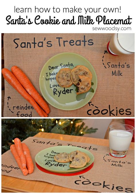 DIY Santa's Cookie and Milk Place Mat made with Cricut Explore -- Sew Woodsy. Cricut Christmas Projects, Santa Cookie Plate, Cookies For Santa Plate, Santa Cookie, Christmas Cricut, Christ Centered Christmas, Cookie Plate, Diy Santa, Cricut Christmas