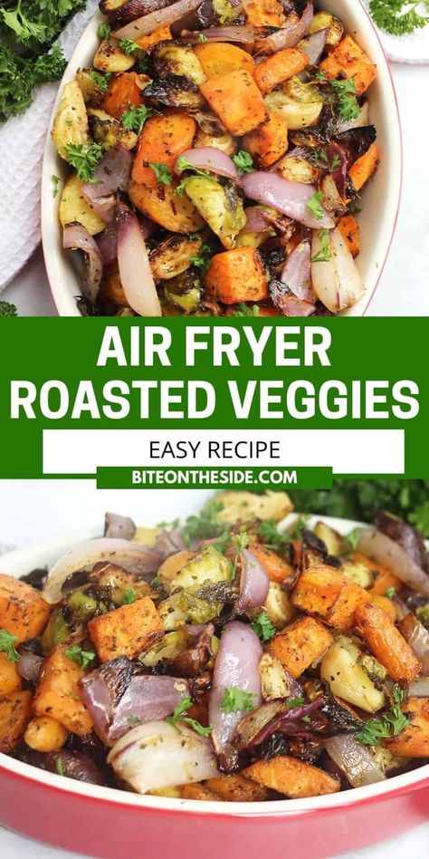 Air Fryer Roasted Vegetables, Air Fryer Vegetable, Air Fryer Vegetables, Sprouting Sweet Potatoes, Roasted Potatoes And Carrots, Roasted Vegetable Recipes, Air Fry Recipes, Healthy Food Recipes Clean Eating, Pulled Pork Recipes