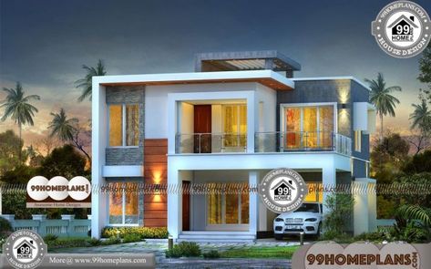 New Indian House Photos | 400+ Modern Two story Box Type Home Plans West Facing House, Drummond House Plans, Modern Contemporary Homes, Townhouse Designs, Duplex House Plans, Kerala House Design, House Design Pictures, Kerala Houses, Home Design Floor Plans