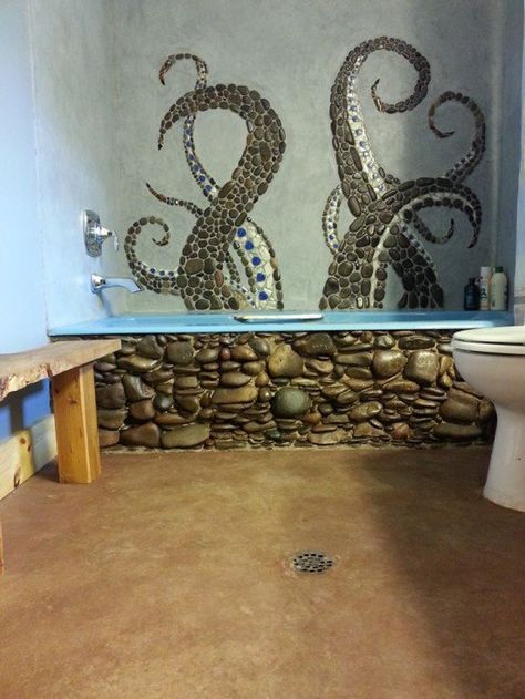 54 Great Pics to Improve Your Day - Funny Gallery Octopus Bathroom Decor, Wc Decoration, Logic Design, Cob House, Crisp Recipe, Natural Building, Earthship, Bathroom Pictures, Stone Inlay