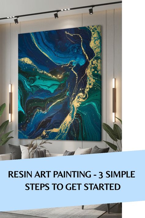 Resin art painting with blue and gold swirls on a wall above a modern sofa. Art Painting Techniques, Resin Paintings, Painting Resin, Acrylic Pouring Techniques, Resin Art Painting, Resin Painting, Personalized Artwork, Art Tools, Creative Outlet