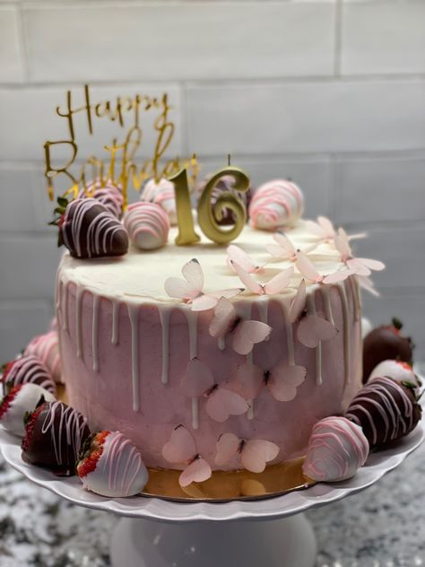 Sweet 16 Fondant Cakes, Sweet 16 Strawberry Cake, Sweet 16 Cake And Cupcakes, Small Sweet 16 Cakes, Sweet 16 Party Ideas Cake, Sweet Sixteen Birthday Cake Ideas, Sweet 16th Cake Ideas, Sweet 16 Party Cake Ideas, Teen Birthday Cake Girl