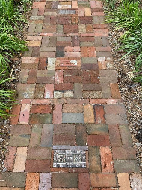 Reclaimed Brick Patio, Reclaimed Brick Garden, Stone Walkways, Side Yard Landscaping, Brick Patio, Brick Path, Brick Garden, Reclaimed Brick, Garden Paving