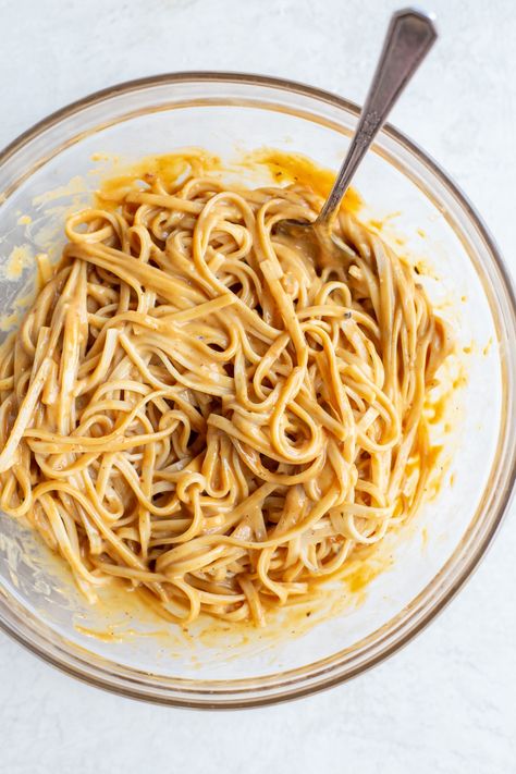 These 5-Minute Creamy Peanut Noodles are ready in a flash - the perfect easy vegan meal! Made with gluten-free rice noodles, you can make the simple 5-ingredient miso peanut sauce while the noodles soak. This recipe yields one serving but is easy to multiply as needed. Peanut Noodles, Gluten Free Rice, Vegan Meal, Joy Of Cooking, Peanut Sauce, 5 Ingredient, Rice Noodles, Delicious Vegan Recipes, Vegan Recipes Easy