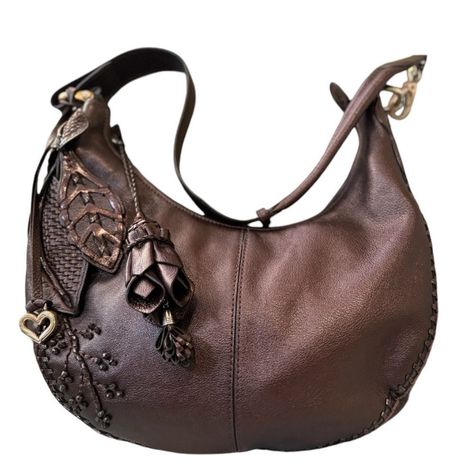 Brighton Masterpiece Drew 3d Leather Applique Shoulder Handbag Bronze Brighton Masterpiece Collection Bronze Leather Handbag With Leather Leaf Embellishments Includes Brighton Hang Charm, And Leather Flower Hanging Zipper Tassel Bag Width 17 " Outside Pockets Hidden Outside Middle Slit Pocket Trim Material Leather Shape Cresent, Semi-Circle, Hobo Closure Magnet, Zipper Occasion Business, Casual, Formal, Party/Cocktail, Travel, Wedding, Workwear Size Medium Handle Drop 12" To 18" Hardware : Colorsilver, Brightons Signature Etched Silver Hardwear Fabric Type Leather Exterior, Bronze Brown Fabric Interior, Lining Material, Cotton Lining Color, Beige Accents Embellished, Embossed, Fl Leather Applique, Flower Hanging, Leather Leaf, Brighton Bags, Leather Flower, Tassel Bag, Leather Flowers, Brown Fabric, Travel Wedding