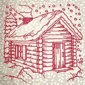 Cabin Embroidery, Redwork Quilts, Redwork Quilt, Christmas Redwork, Embroidery Redwork, Draw Objects, Scene Embroidery, Cabin In The Snow, Redwork Patterns