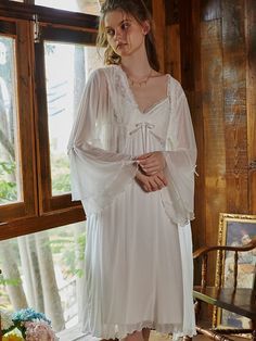 Victorian Sleeping Gown, Victorian Nightgown Aesthetic, Medieval Sleepwear, Royal Nightgown, Whimsigoth Wardrobe, Hotd Dresses, Medieval Nightgown, Victorian Sleepwear, Sleeping Robe