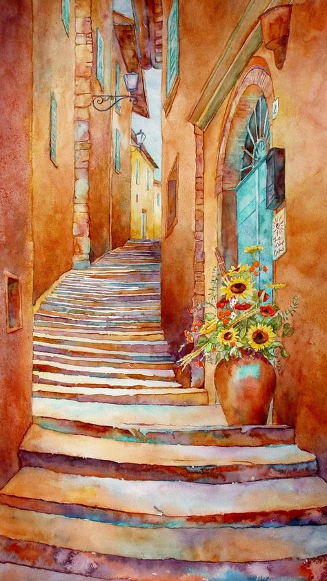 Italy Painting Easy, Italian Pictures, Abstract Watercolor Paintings Tutorials, Tuscan Art, Italy Illustration, Canvas Painting Ideas For Beginners, Learn Watercolor Painting, Painting Ideas For Beginners, Watercolor Architecture