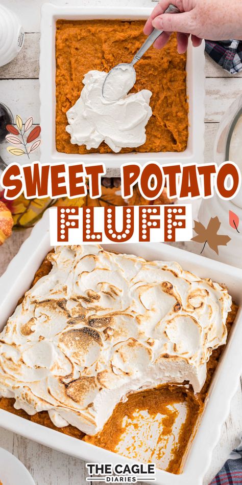 Sweet Potato Casserole With Fluff, Easy Sweet Potato Casserole Marshmallows, Sweet Potato Casserole Marshmallow Fluff, Light Sweet Potato Casserole, Yam And Marshmallow Casserole, Layered Sweet Potato Casserole, Sweet Potato Fluff Recipes, Sweet Potato Yams Recipes, Sweet Potato Recipes With Marshmallows