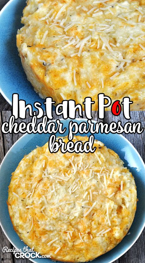 This Instant Pot Cheddar Parmesan Bread recipe makes having homemade bread as a side a snap! It is savory and cooks in just 14 minutes! You're gonna love it! Instapot Snack Recipes, Instapot Meals For One, Instant Pot Garlic Bread, Instant Pot Bundt Pan Recipes, Ninja Foodi Bread Recipes, Instapot Recipes Easy, Insta Pot Recipes Easy, Instant Pot Sides, Instant Pot Baking