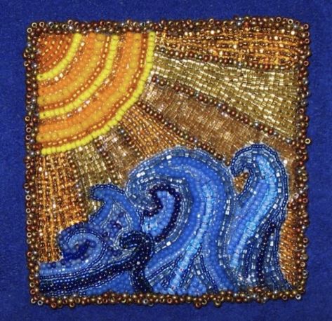 Abstract Bead Embroidery, Beaded Paintings, The Sun Will Shine Again, Stitch Beads, Sea Glass Art Projects, Beadwork Embroidery, Glass Art Projects, Beaded Bag, Sea Glass Art