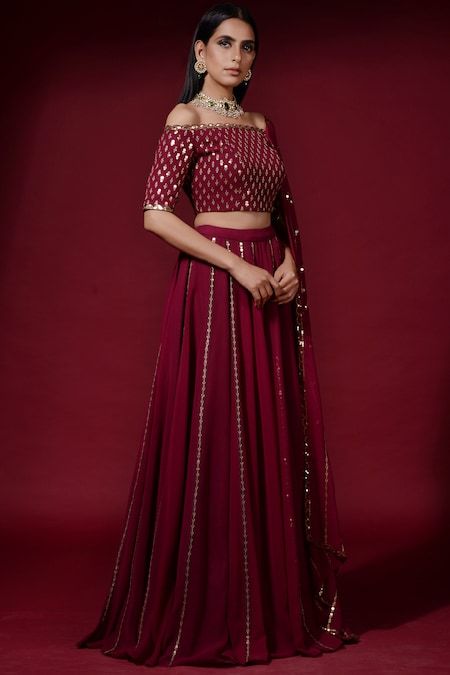 Embroidered Gharara Set Lehenga For Guest, Maroon Lehenga, Vani Vats, Red Lehenga Choli, Indian Wedding Wear, Designer Lehenga, Party Wear Lehenga, Bridal Lehenga Choli, Party Wear Indian Dresses