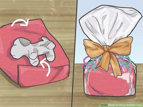 Gift Wrapping Soft Toys, How To Wrap A Soft Toy, Wrap Stuffed Animals Gift, How To Wrap A Plush Toy, Wrapping Stuffed Animals, How To Wrap A Stuffed Animal, Small Soft Toys, Large Stuffed Animals, Small Stuffed Animals