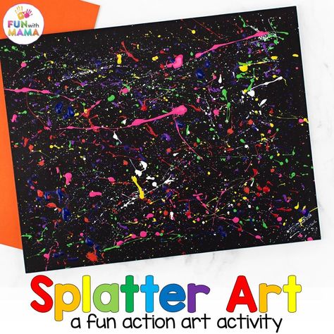 Check out this simple and fun painting action art activity called Splatter paint, that is perfect for kids of all ages. This activity is a process art activity that incorporates your child moving their body while painting. Paint Splatter Technique, How To Splatter Paint, Splat Painting, Art Activity For Kids, Action Art, Art Docent, Craft Recipes, Splatter Art, Library Art