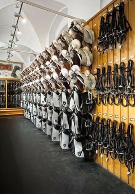 Modern Tack Room, Tack Room Interior, Fancy Tack Room, Equestrian Tack Room, Tack Room Layout, Tack Room Aesthetic, English Tack Room, Horse Tack Room Ideas, Stable Ideas Tack Room