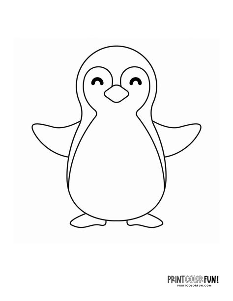 Cute cartoon penguin coloring page from PrintColorFun com Draw Penguin Easy, Cute Penguin Art, Penguin Template, Drawing Penguin, Penguin Coloring Page, Penguin Clipart, Room Parent, Penguin Cartoon, Cartoon Penguin