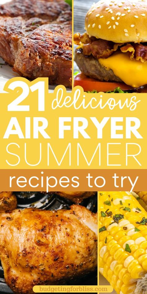 Try these simple summer air fryer recipes for quick and easy weeknight dinner ideas. Delicious air fryer recipes that are perfect for hot summer days when you don’t want to heat up the house. Make your favorite summer recipes healthier by cooking them in the air fryer. Cooking With An Air Fryer, Air Fryer For Two, Easy Summer Dinners Air Fryer, Summer Air Fryer Meals, Airfryer Summer Recipes, Popular Air Fryer Recipes, Easy Meals For Hot Days, Summer Dinner Ideas Air Fryer, Air Fryer Summer Recipes