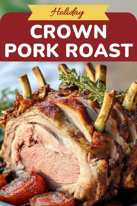 Holiday Crown Pork Roast Pork Bone In Roast, Pork Loin Crown Roast Recipe, Prime Pork Roast Recipe, New Year’s Day Pork Roast, Crown Of Pork Roast Recipe, Crown Pork Roast Recipes Holidays, Pot Roast Christmas Dinner, Pork Crown Roast Recipe, Crown Pork Roast Recipes