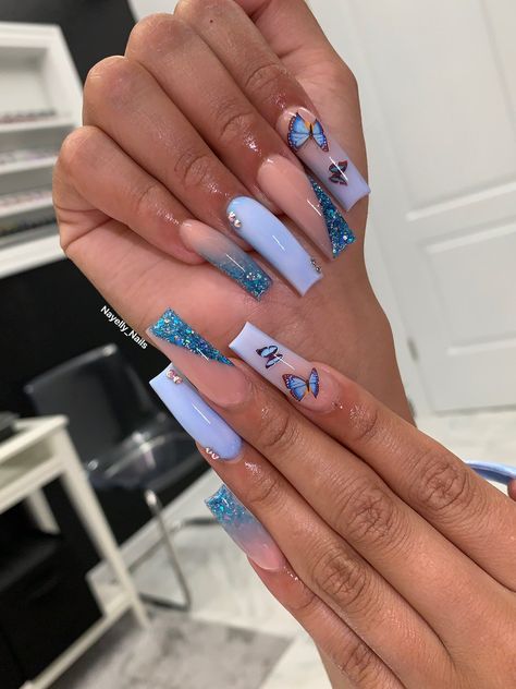 Nayelly Nails, Blue Acrylic Nails, Drip Nails, Ombre Acrylic Nails, Unique Acrylic Nails, Acrylic Nails Coffin Short, Summer Acrylic Nails, Square Acrylic Nails, Birthday Nails