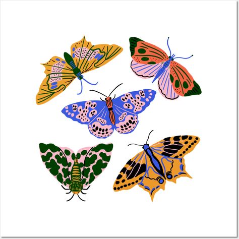 Moths by taranormal Bright Color Palettes, Tara Reed, Posca Marker, Moth Art, Animal Illustrations, Butterfly Graphic, Animal Patterns, Insect Art, Art Licensing