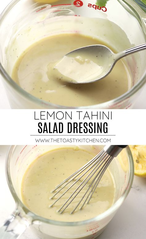 Lemon tahini salad dressing recipe - by The Toasty Kitchen #saladdressing #tahini #tahinirecipe #lemonsaladdressing #tahinisaladdressing #lemon #garlic #dijon #recipe #homemade #fromscratch Delicious Bowls, Tahini Salad, Tahini Salad Dressing, Tahini Dressing Recipe, Tahini Recipe, Lemon Tahini Dressing, Salad Dressing Recipes Homemade, Buddha Bowls, Veggie Dip