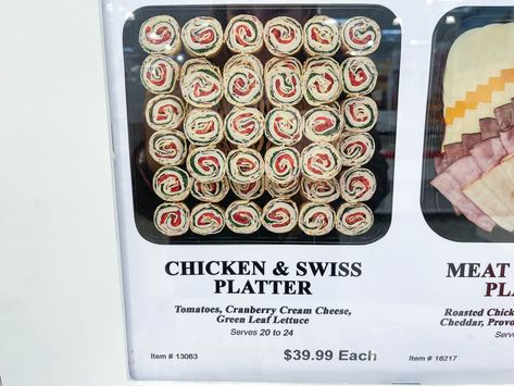 Costco Platters, Costco Sandwich Platter, Costco Catering, Costco Party Platters, Costco Sheet Cake, Party Food Trays, Meat Cheese Platters, Deli Tray, Breakfast Catering