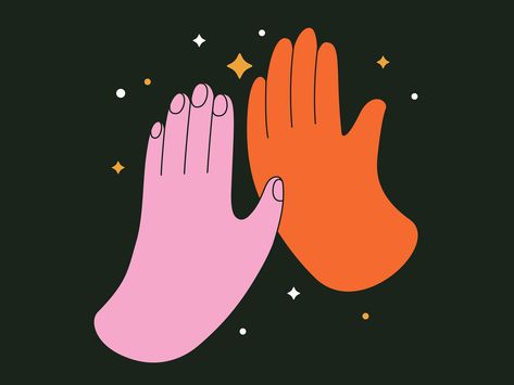 Two colorful hands doing high five. High Five Illustration, Arm Drawing, Korea Design, Quick Sketch, High Five, Hand Illustration, Global Community, Creative Professional, Twins