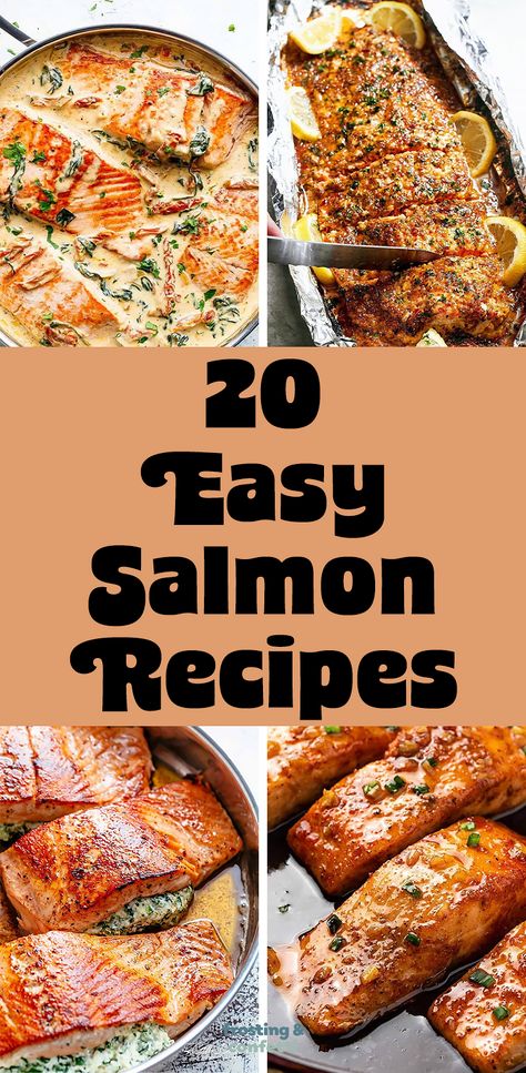 Make a quick dinner with one of these easy salmon dinner recipes. Creamy Garlic Butter Tuscan Salmon, Baked Honey Garlic Salmon in Foil, Creamy Spinach Stuffed Salmon in Garlic Butter, Honey Garlic Glazed Salmon Salmon For Dinner Party, Baked Salmon Dinner Ideas, Baked Salmon With Cream Sauce, Salmon Menu Ideas, Delicious Salmon Recipes Oven Baked, Make Ahead Salmon Recipes, Salmon Ideas Healthy, Recipes Using Salmon, Salmon Recipes For Non Fish Lovers