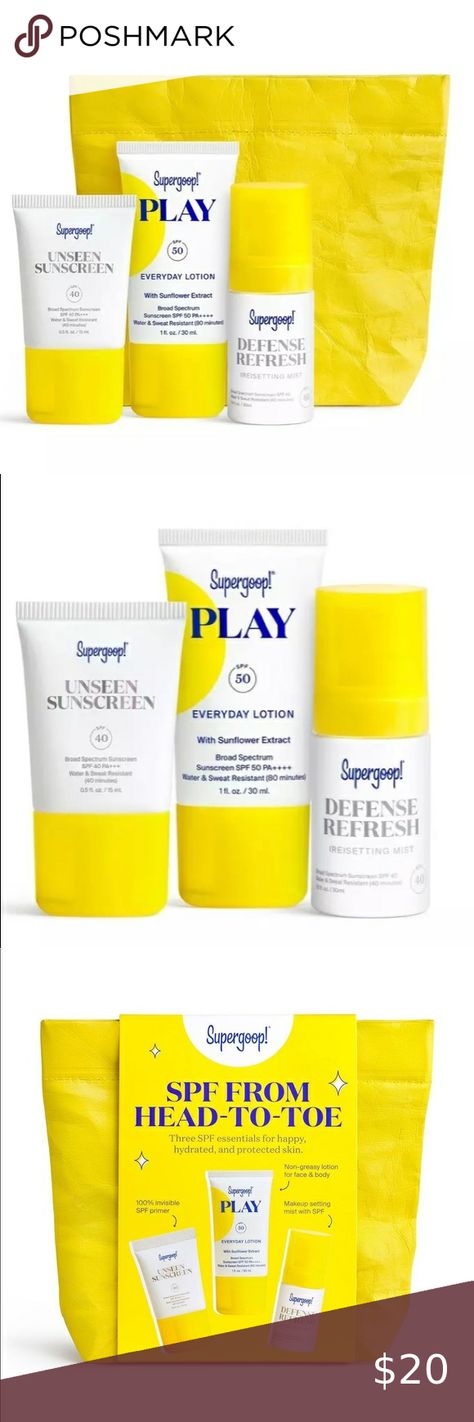 Super Goop SPF from Head-to-toe set NEW Super Goop Sunscreen, Super Goop, Unseen Sunscreen Spf 40, Unseen Sunscreen, Setting Mist, Sun Care, Spf Sunscreen, Shopping Spree, Hydrate Skin