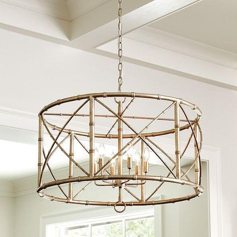 Bamboo 6 Light Gold Drum Chandelier Modern Rustic Chandelier, Bamboo Chandelier, Bamboo Ceiling, Orb Chandelier, Bamboo Light, Rustic Wood Frame, Room Chandelier, Round Chandelier, Beach Design