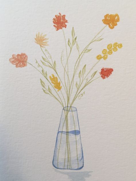 Simple Flower Vase Painting, Vase Of Flowers Watercolor, Flower Vase Doodle, Vase Of Flowers Painting Easy, Easy Flower Vase Drawing, Flower In Vase Painting Easy, Flower Vase Painting Easy, Vase Drawing Simple, Flower In Vase Drawing