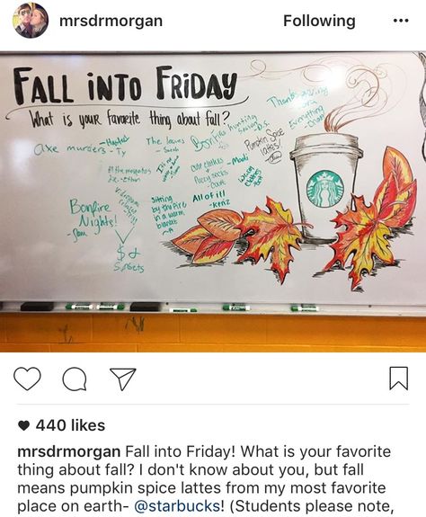 Writing bell ringers fall into Friday autumn Friday Whiteboard Ideas, Friday Board Prompt, Friday Morning Meeting Ideas, Friday Morning Message Classroom, Friday Writing Prompts, Friday Bell Ringer, Friday Whiteboard Message, Fall Whiteboard Ideas, November Whiteboard Ideas