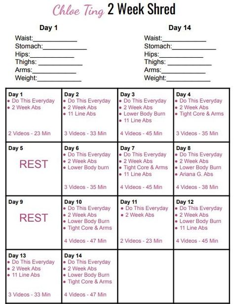 Chloe Ting 2 Week Shred, 2 Week Shred Challenge, 2 Week Shred, Workout Sheets, Free Workout Programs, Thigh Fat Workout, Shred Workout, Planning Sheet, Chloe Ting