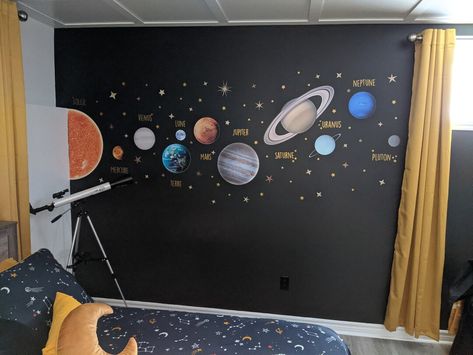 Planets Moon and Stars Solar System Wall Sticker - Etsy Canada Solar System Kids Room, Space Wall Painting, Solar System Room, Solar System Painting, Solar System Nursery, Solar System Wall Decal, Boy And Girl Shared Bedroom, Planet For Kids, The Moon And Stars