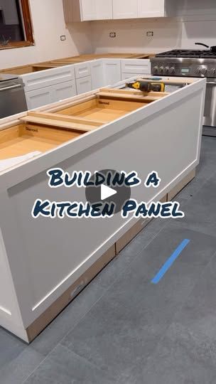 1K views · 64 reactions | Bringing this kitchen island to life with a beautiful island panel for the back of these kitchen cabinets!  Stay tuned as we finish up this kitchen makeover! 

#kitchenrenovation #homerenovation #kitchenisland #kitchengoals #cabinets #cabinetbuilding #jshome | Jessica + Scott | DIY, Renovations & Home Building Diy Kitchen Island With Microwave, Diy Island Kitchen, Kitchen Island Remodel, T Shaped Kitchen Island, Long Kitchen Island, Diy Island, Kitchen With Long Island, Building A Kitchen, Pantry Makeover