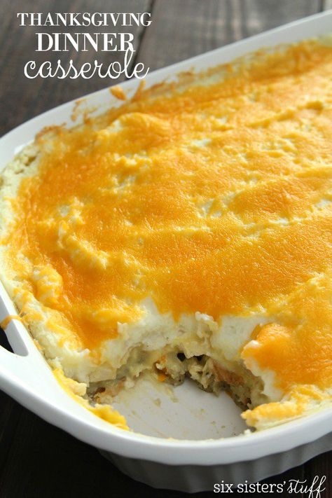 Leftover Thanksgiving Dinner Casserole | Six Sisters' Stuff One of the best parts of Thanksgiving dinner: LEFTOVERS! We usually just make turkey sandwiches for the days following Thanksgiving, but this is a fun way to mix all my favorites together into a delicious casserole. #thanksgiving #casserole Thanksgiving Dinner Casserole, Thanksgiving Leftover Casserole, Leftover Casserole, Thanksgiving Casserole, Leftover Thanksgiving, Dinner Casserole Recipes, Holiday Leftovers, Thanksgiving Leftover Recipes, Turkey Casserole