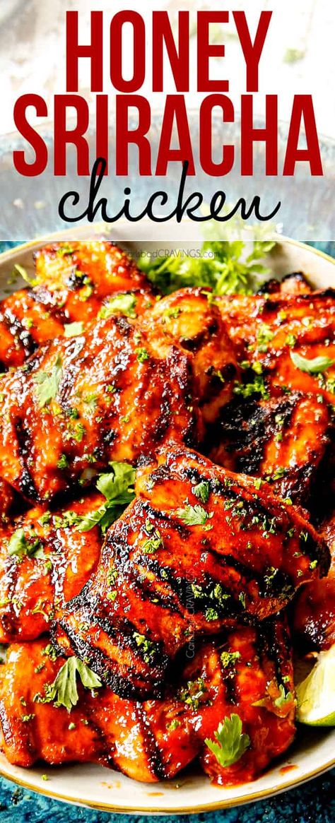 BEST Honey Sriracha Chicken! (Grilled, Baked or Stovetop + how to freeze) Gsdf Recipes, Honey Siracha Chicken, Best Salads, Honey Sriracha Chicken, Grilled Chicken Marinade, Sriracha Chicken, Sandwiches Wraps, Chicken Grilled, Carlsbad Cravings