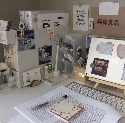 Muji Desk, Desk Tour, Desk Aesthetic, Study Corner, Study Desk Decor, Aesthetic Desk, Study Stationery, Desk Inspiration, Dekorasi Kamar Tidur