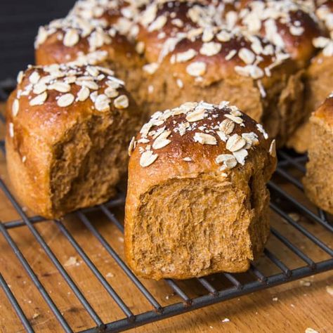 Oatmeal Dinner Rolls | Cook's Illustrated Oatmeal Rolls, Americas Test Kitchen Recipes, Oatmeal Dinner Rolls Americas Test Kitchen, Whole Wheat Yeast Rolls, Dinner Rolls Whole Wheat, Sally’s Baking Soft Dinner Rolls, Oatmeal Dinner, Mel’s Kitchen Cafe Dinner Rolls, Caramel Chocolate Bar