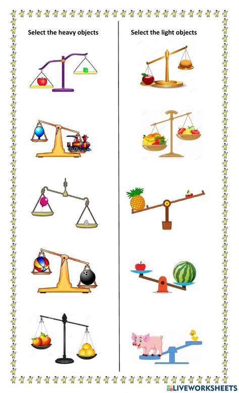 Heavier And Lighter Activities, Heavy Light Worksheet, Heavy And Light Worksheet, Balancing Scale, Mental Maths Worksheets, Measurement Worksheets, 3rd Grade Math Worksheets, Math Sheets, Mathematics Worksheets