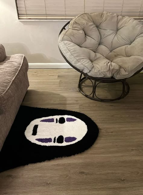 Kuromi Tufted Rug, Small Rug Tufting, Tufting Carpet Ideas, Studio Ghibli Rug, Cute Carpets Bedrooms, Anime Rug Tufting, Tufted Rug Design Ideas Easy, Small Tufted Rug, Small Rugs In Bedroom