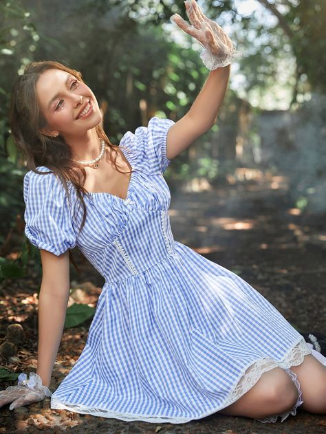 Blue Checkered Dress Outfit, Checkered Dress Outfit Summer, Checkered Dress Outfit, Ruched Bust Dress, Dress Outfit Summer, Blue Gingham Dress, Bust Dress, Checkered Dress, Summer Dress Outfits