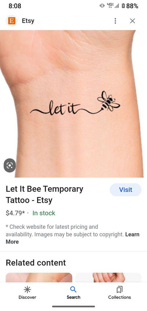 Bumble Bee Tattoo With Name, Let It Bee Tattoo, Let It Be Tattoo With Bee, Honey Script Tattoo, Let It Be Tattoo Wrist, Honey Word Tattoo Font, Bee Tattoo, Art Tattoo, Bee