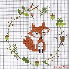 Fox Sewing Pattern, Crochet Christmas Wreath, Fox Embroidery, Pola Kristik, Mini Cross Stitch, Cross Stitch Alphabet, Cross Stitch Animals, Cross Stitch Patterns Christmas, Cross Stitch Patterns Free