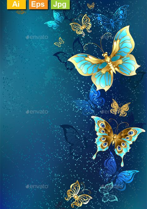 Golden Butterflies on a Blue Background - Backgrounds Decorative Paintings With Blue Backgrounds, Textural Background, Jewelry Butterfly, Butterfly Wallpaper Backgrounds, Butterfly Pictures, Butterfly Painting, Butterfly Wallpaper, Butterfly Art, Blue Butterfly