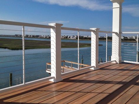 Coastal Deck, Cable Railing Deck, Patio Railing, Deck Railing Design, Railings Outdoor, Patio Deck Designs, Exterior Stairs, Deck Designs Backyard, Deck Projects