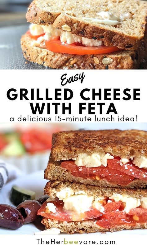 Grilled Cheese with Feta Recipe (Vegetarian) Feta Cheese Sandwich, Feta Grilled Cheese, Recipe With Feta Cheese, Grilled Feta, Tomato Roasted, Easy Grilled Cheese, Feta Recipe, Grilled Cheese Recipe, Feta Cheese Recipes