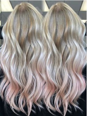 Blonde With Pink Balayage, Long Blonde Hair With Color Peekaboos, Blonde Hair With Colored Peekaboos, Pink And Blonde Balayage, Blonde And Pink Balayage, Pink Balayage Blonde, Blonde With Peekaboo Color, Pink Blonde Balayage, Light Pink Balayage