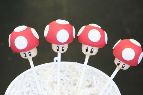 Super Mario Cake Pops- Mushroom Super Mario Cake Pops, Mario Cake Pops, Dessert Pops, Nintendo Cake, Toadstool Cake, Black Magic Cake, Mario Bros Cake, Mushroom Cake, Super Mario Cake