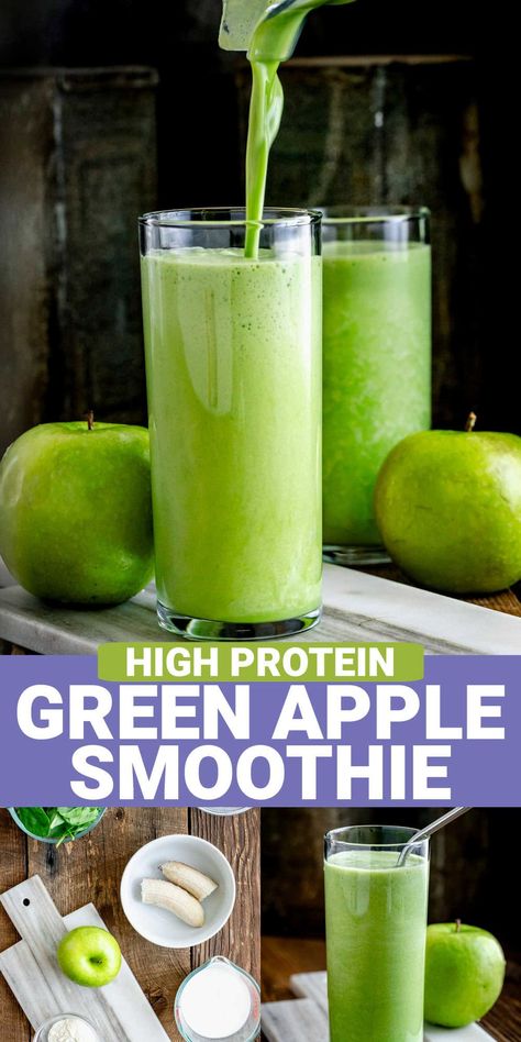 A creamy green apple smoothie that's packed with spinach, creamy frozen banana. Add your favorite nutritional boosts, like protein powder, or try one of our healthy way to start your day! Green Apple Spinach Smoothie, Spinach And Apple Smoothie, Apple Shake Recipe Healthy, Green Apple Recipes Healthy, Apple Smoothie Recipes Healthy, Apple Shake Recipe, Smoothie Recipes Apple, Green Apple Smoothie Recipes, Green Smoothie Recipes Healthy